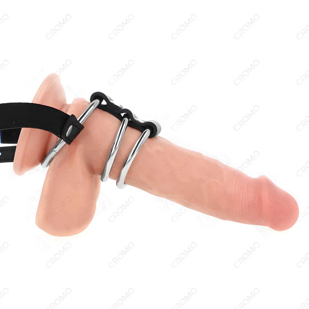 kink anneau penis triple metal 3 8 cm a 5 cm avec ceinture en cuir 112 cm
