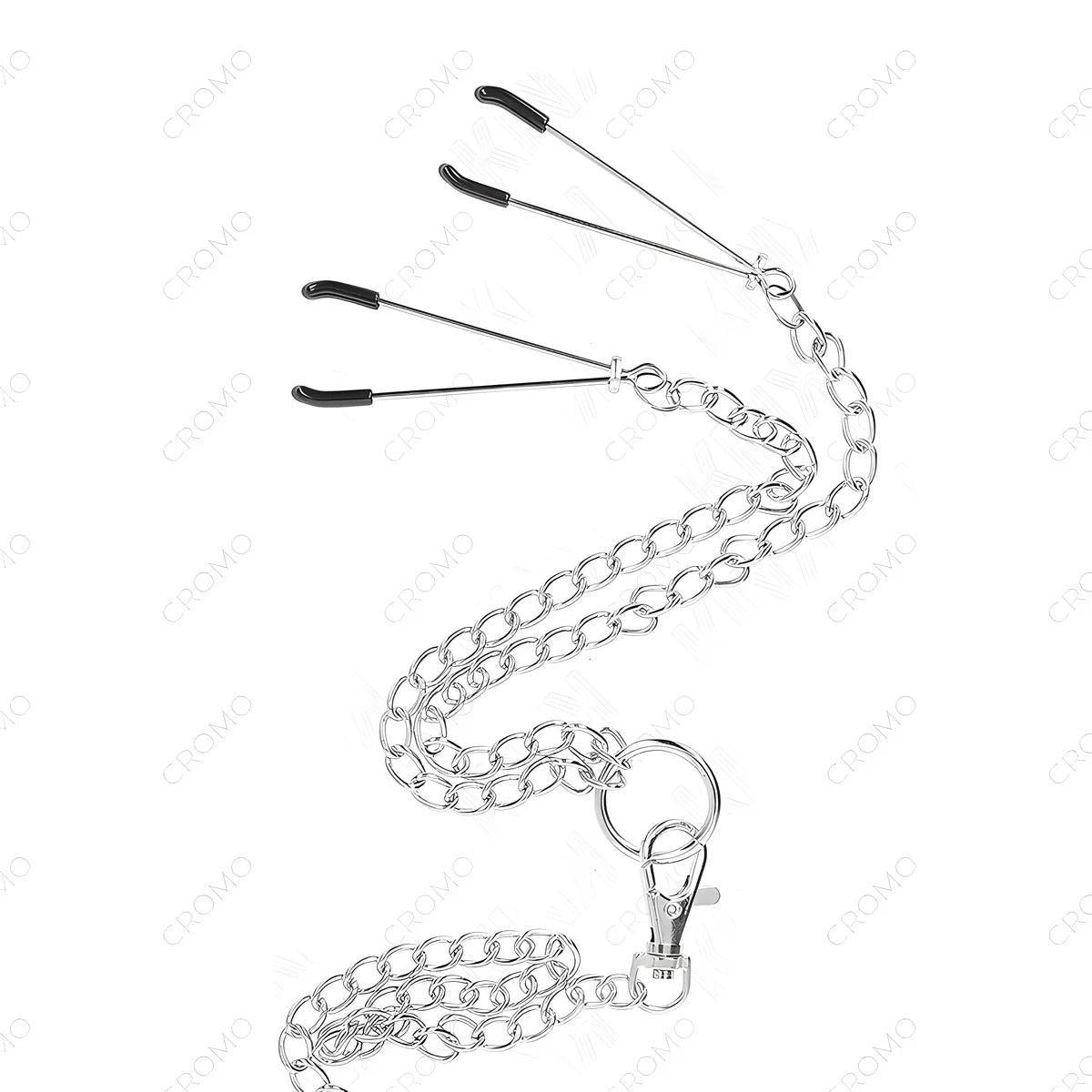 kink anneau penis en metal triple chrome 3 8 cm a 5 cm avec chaine en metal de 26 cm et pinces a tetons modele 2