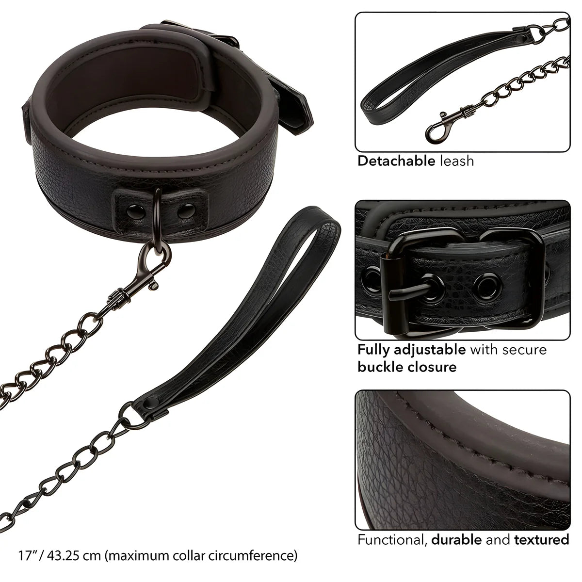 calexotics nocturnal collier et laisse en cuir reglable noir