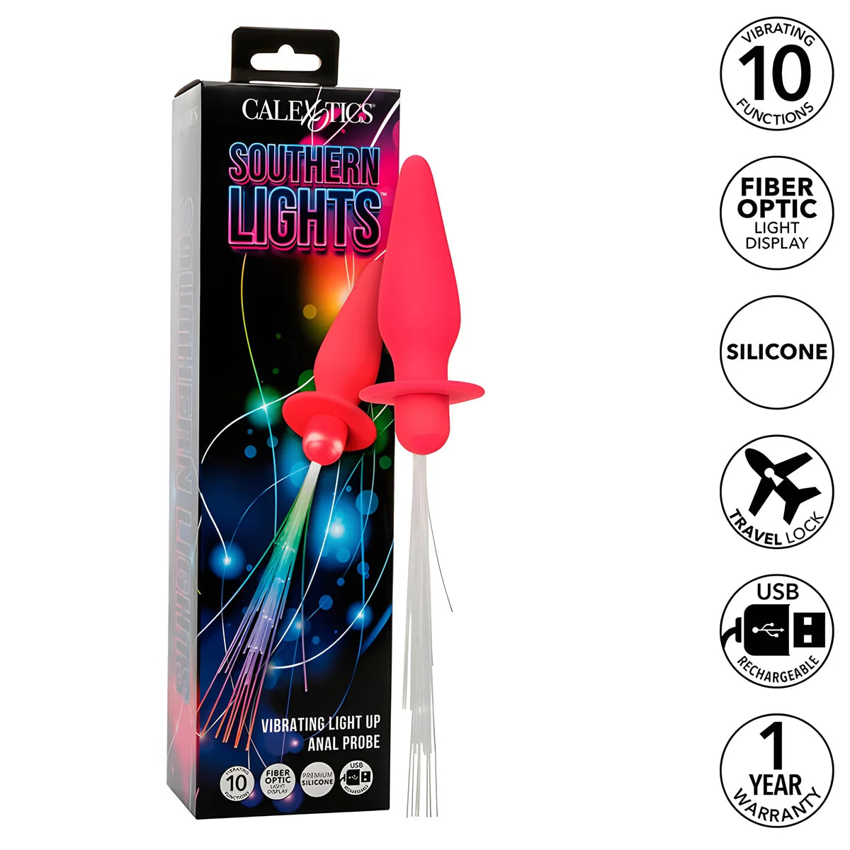 calexotics southern lights light up plug anal 10 vibrations silicone rose