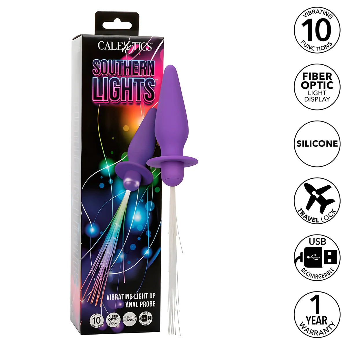 calexotics southern lights light up plug anal10 vibrations silicone violet