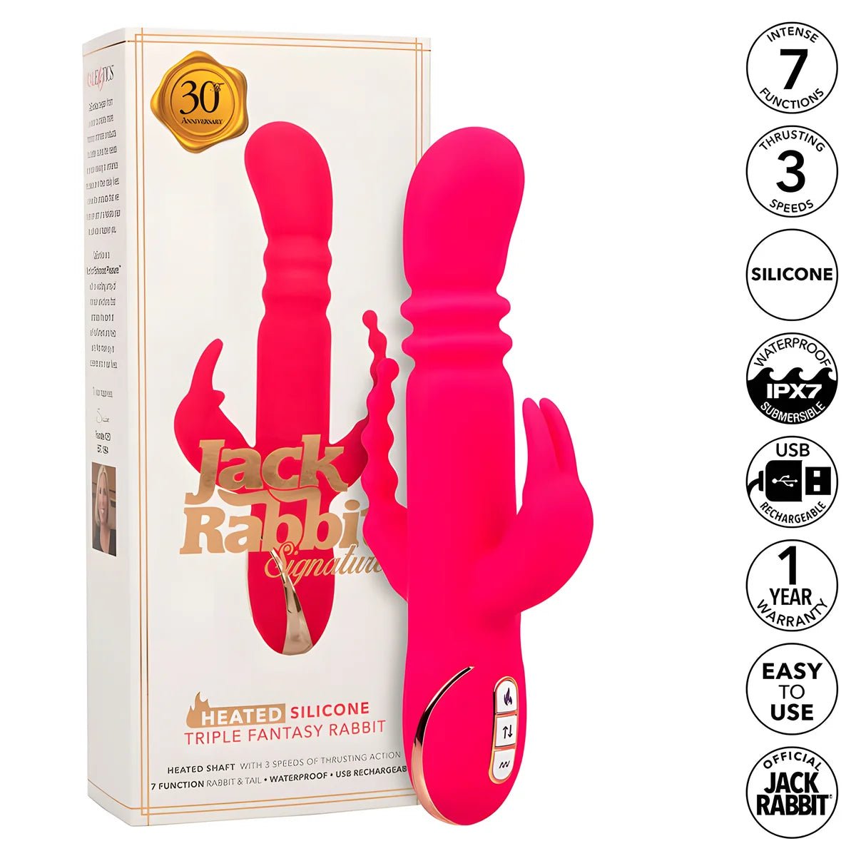 calexotics jack fantasy triple vibrateur chauffant lapin rose