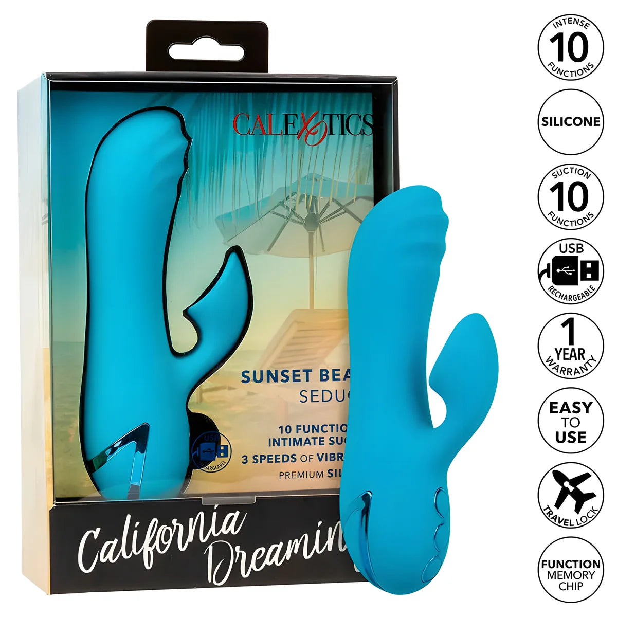 calexotics sunset beach seducer vibrateur stimulateur 10 fonctions bleu