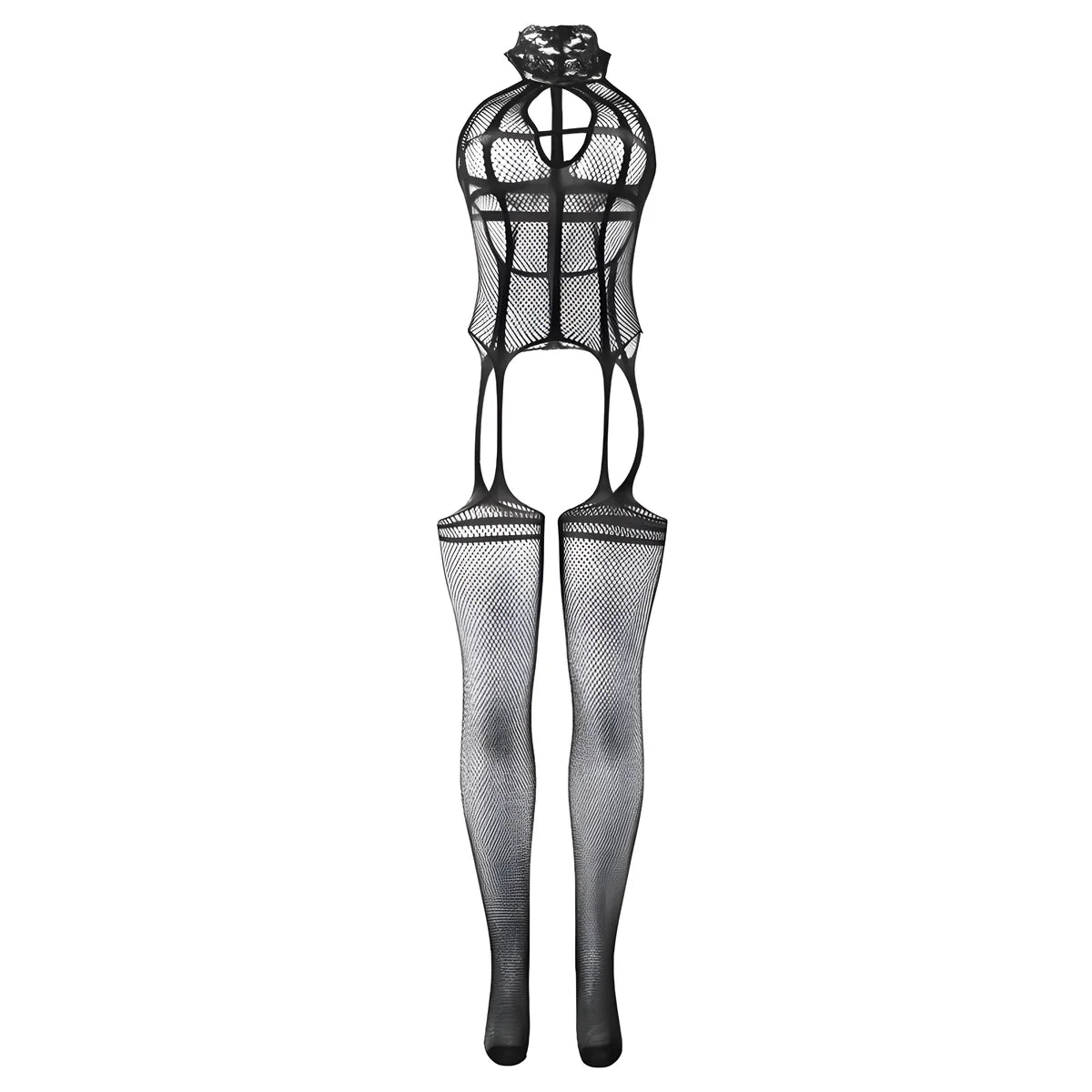 subblime 951986 bodystocking resille ouvert avec imprimes sur le cou noir taille unique