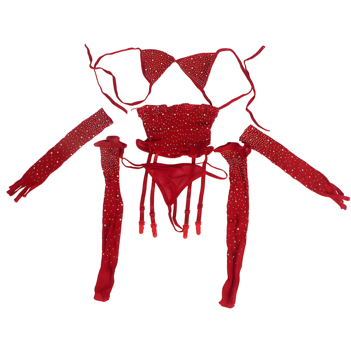 subblime 952181 bodystocking resille avec gants et diamants rouge taille unique