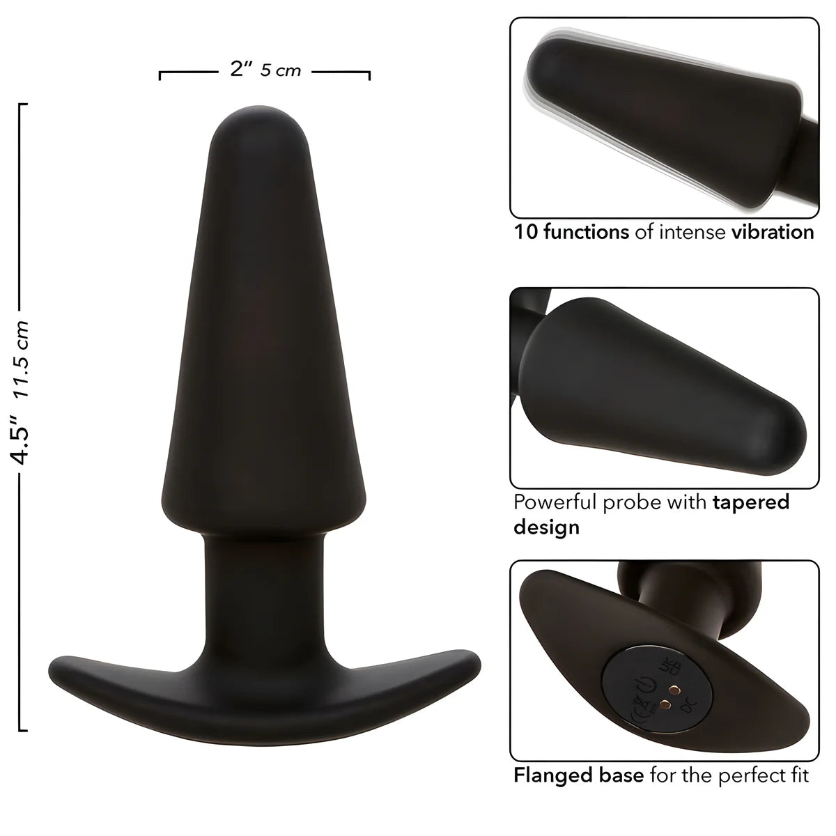 calexotics rock bottom tapered anal plug 10 vibrations silicone noir