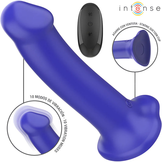 intense victoria vibrateur avec ventouse 10 vibrations bleu fonce telecommande