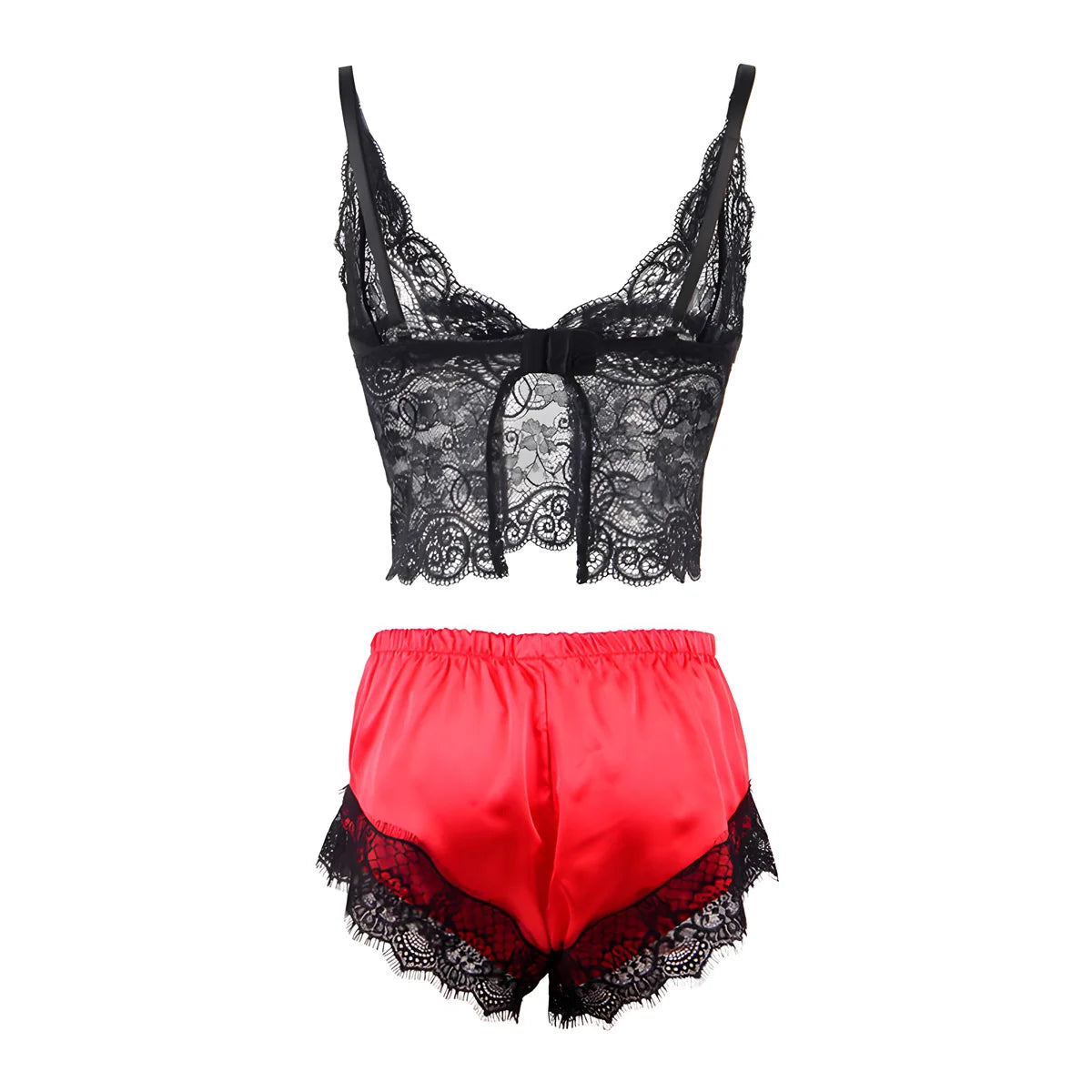 subblime 953959 chemise de nuit decontractee en soie pantalon en dentelle noir rouge s m