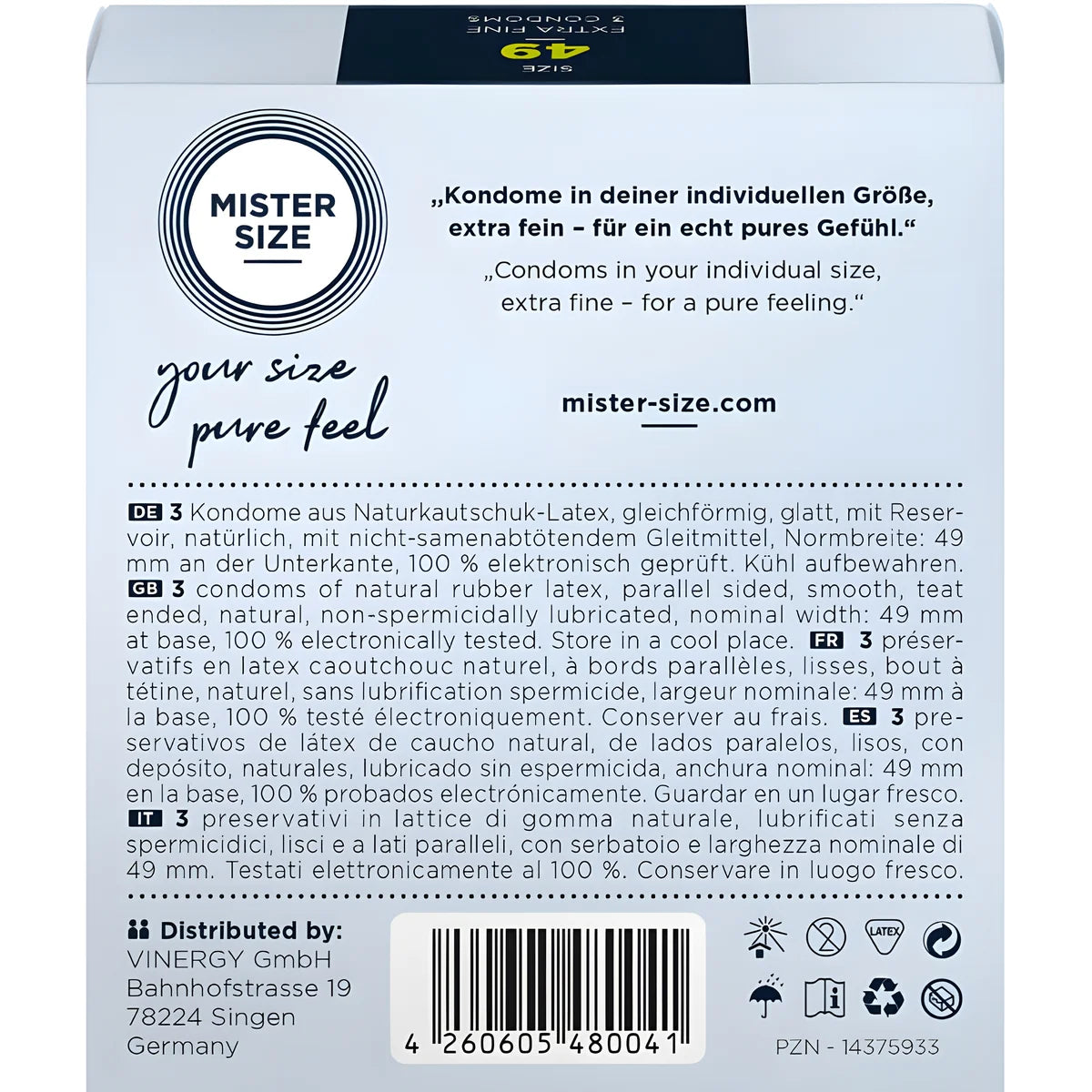 mister size preservatif taille s 49 mm 3 unites