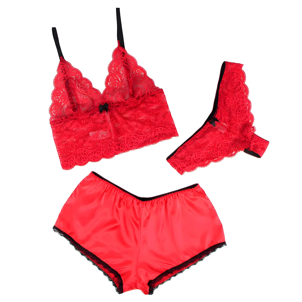 subblime 953898 chemisier de nuit en soie et dentelle culotte rouge s m