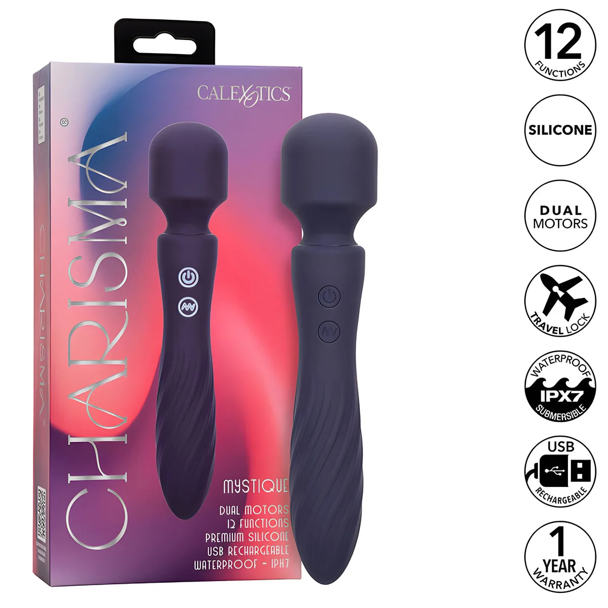 calexotics charisma mystique masseur double moteurs 12 fonctions 20 5 cm x 4 5 cm violet
