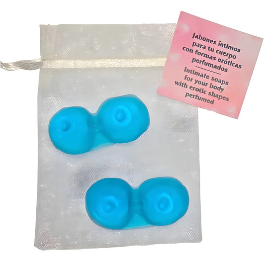 diablo picante 2 savons parfumes en forme de seins bleu