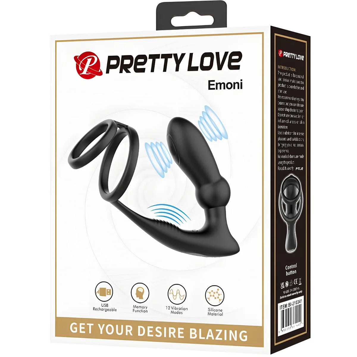 pretty love anneau penis emoni plug anal 12 vibrations noir