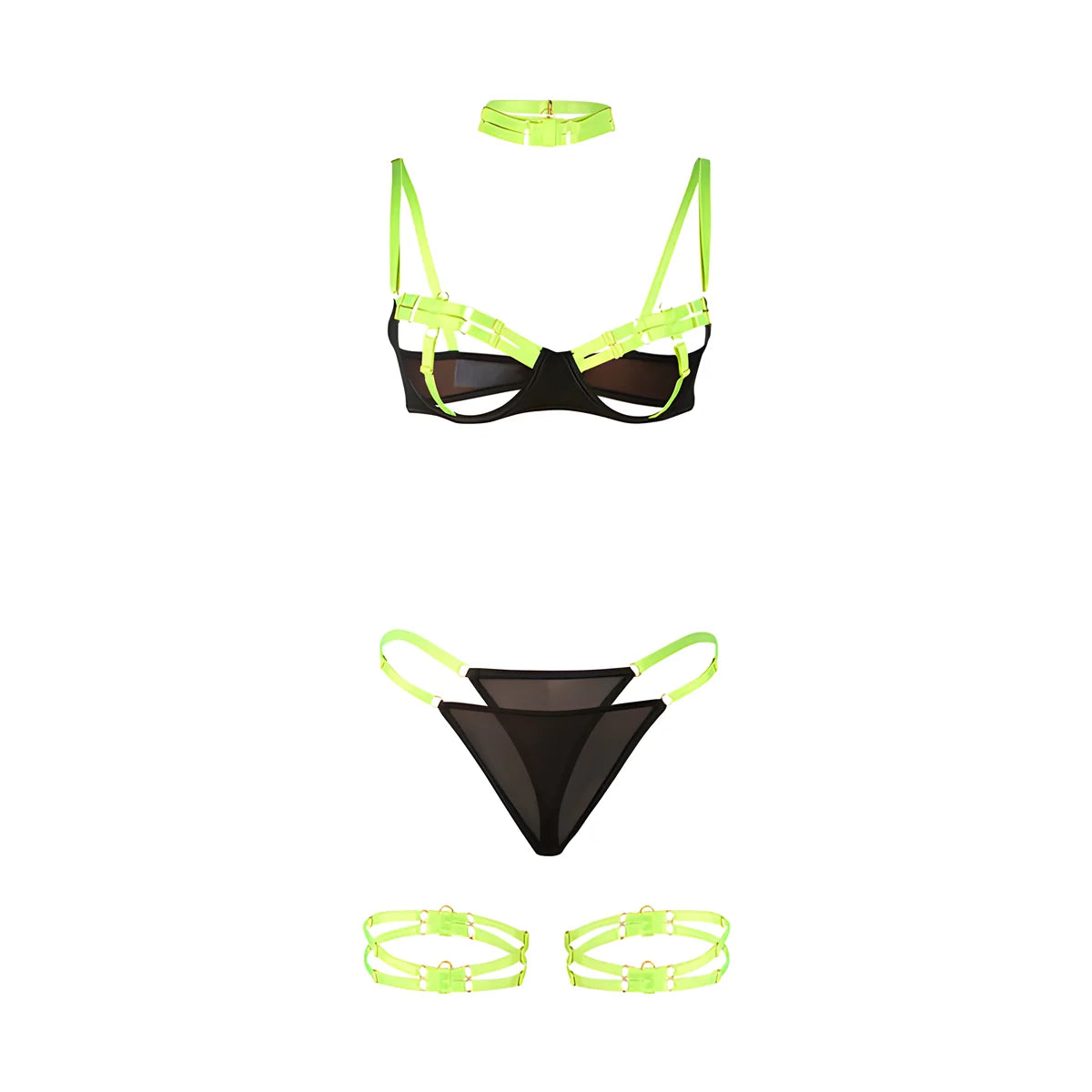 subblime 955274 ensemble soutien gorge avec collier et details de jambes vert fluorescent s m