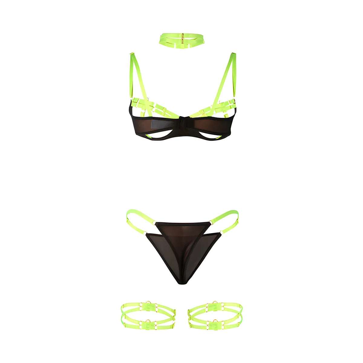 subblime 955274 ensemble soutien gorge avec collier et details de jambes vert fluorescent s m