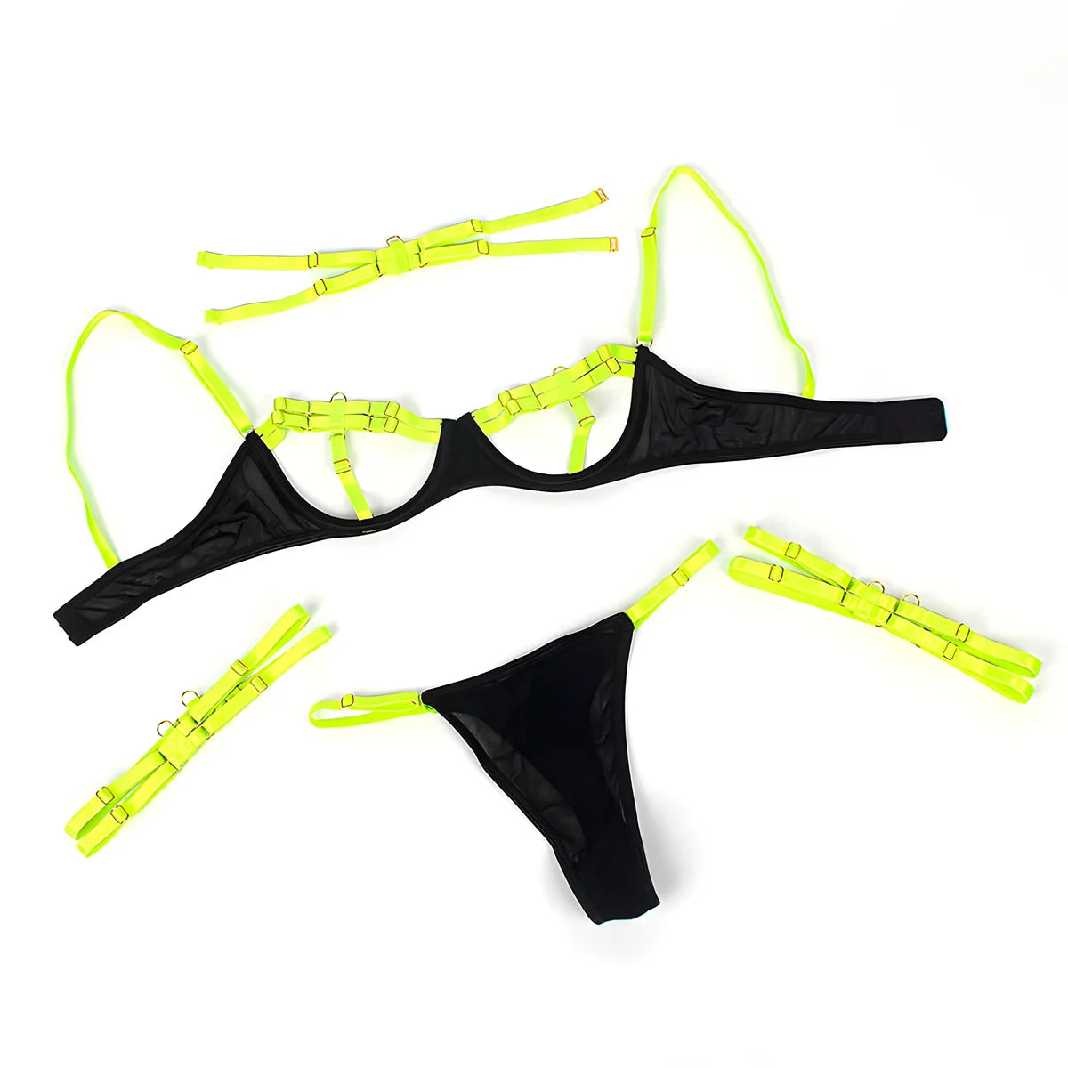 subblime 955274 ensemble soutien gorge avec collier et details de jambes vert fluorescent s m