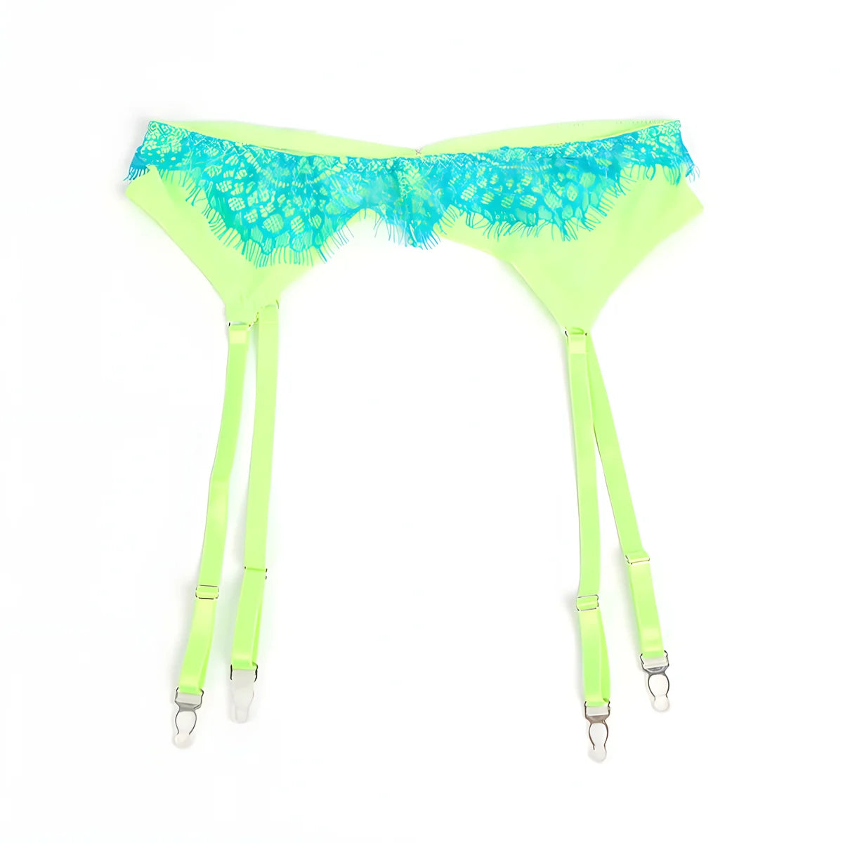 subblime 955311 ensemble soutien gorge avec lignes dentelle et jarretelle vert et bleu s m