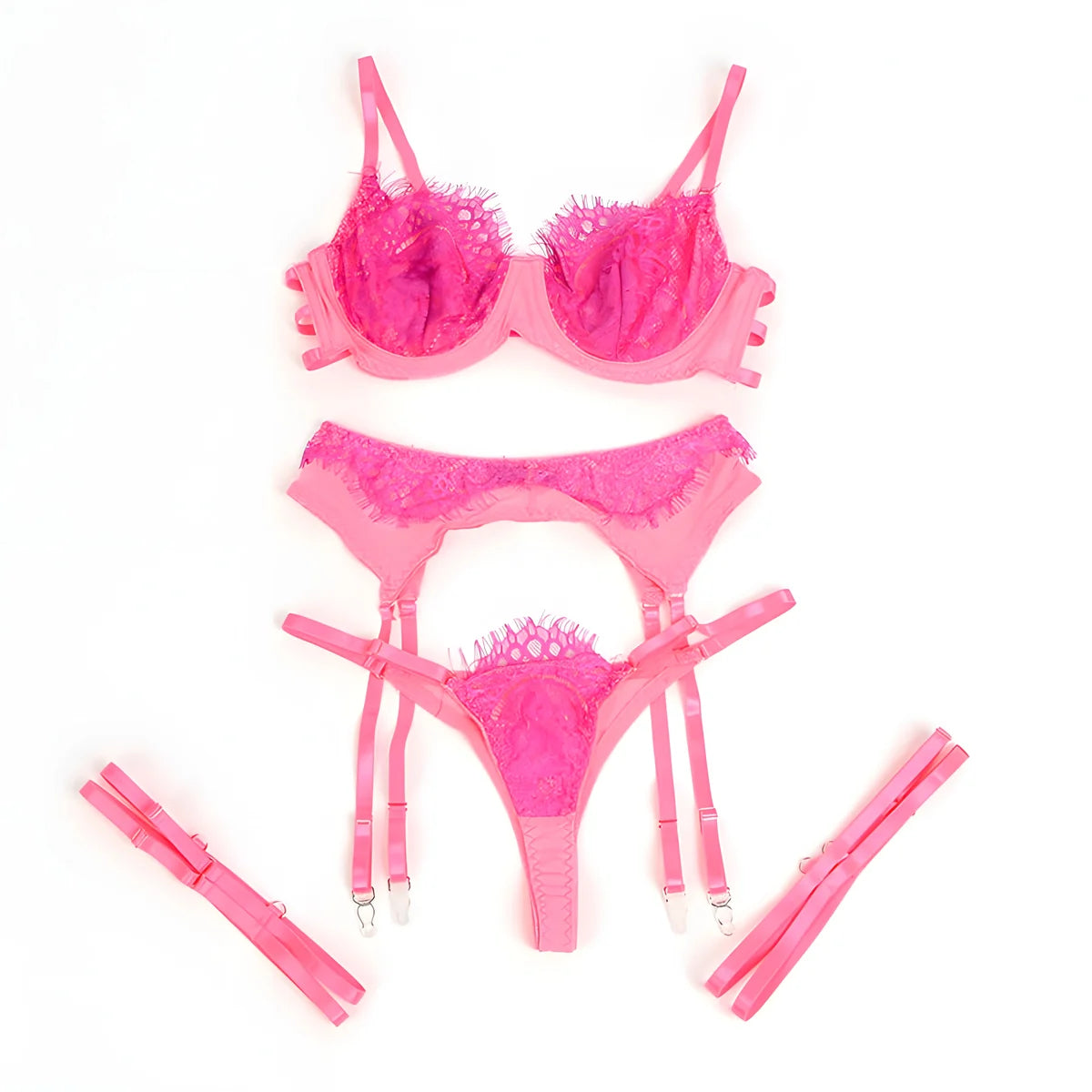 subblime 955359 ensemble soutien gorge avec dentelle et liens jarretelles rose et violet s m