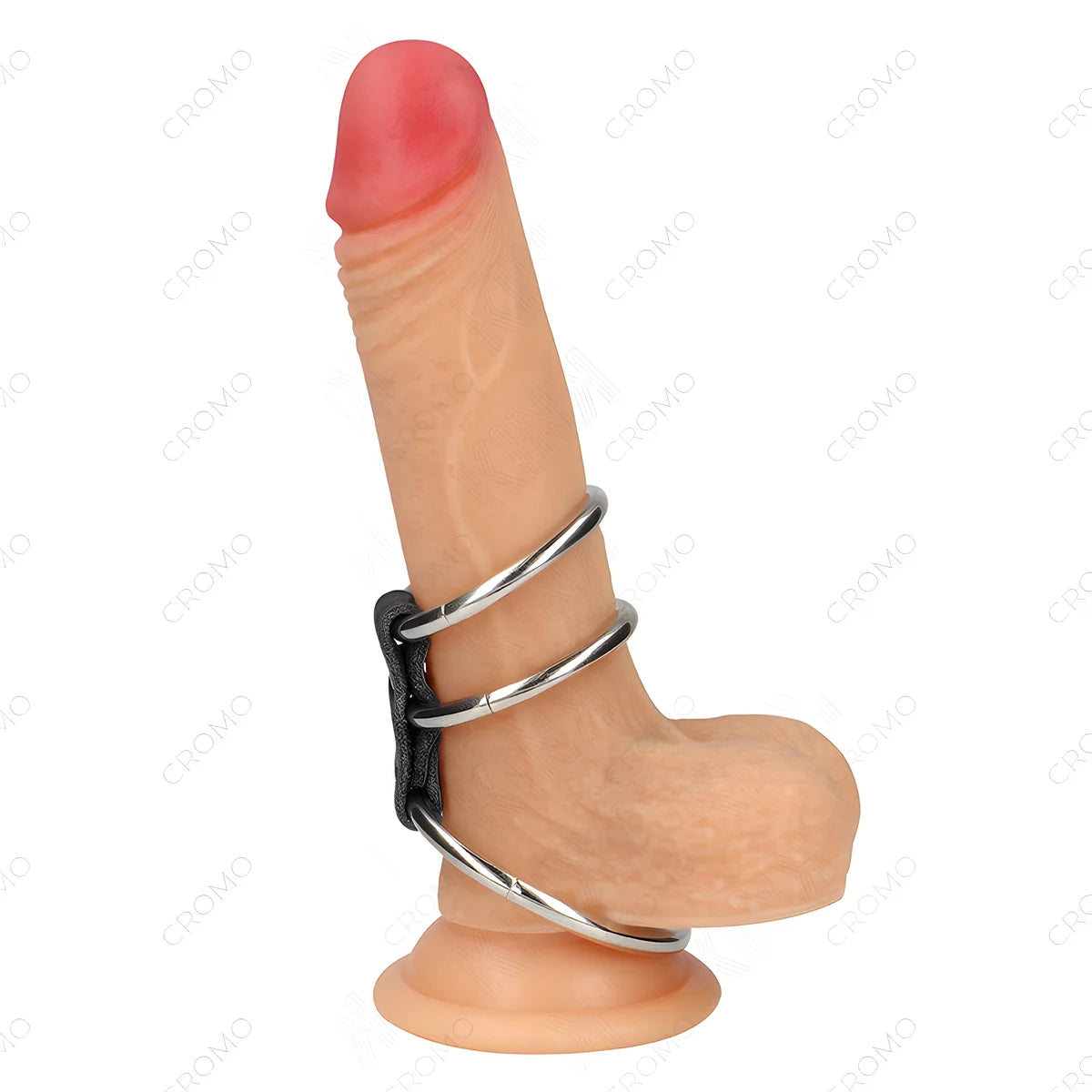 kink anneau penis triple metal 3 7 cm a 5 cm connecte au cuir