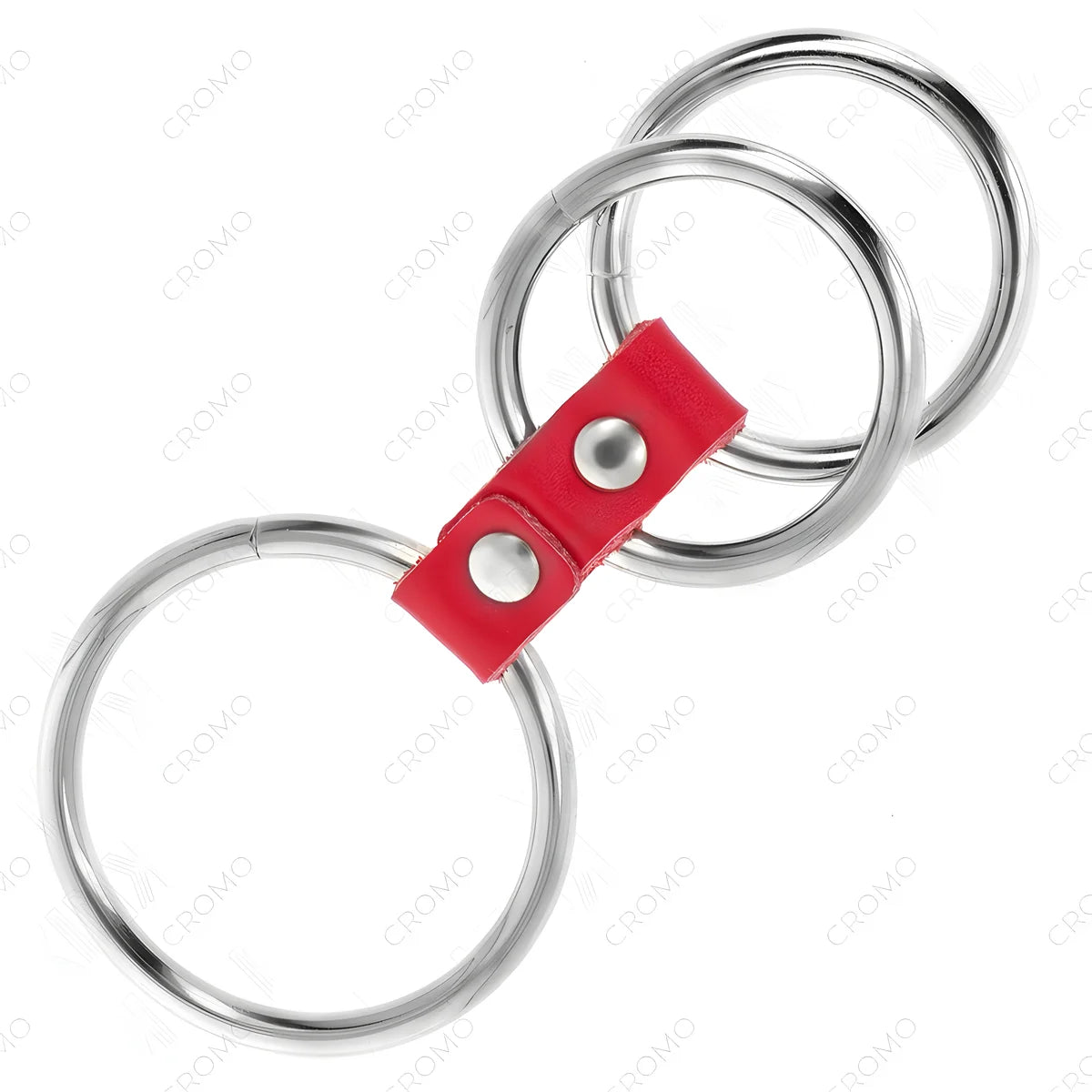 kink anneau penis triple metal 3 7 cm a 5 cm connecte avec du cuir rouge