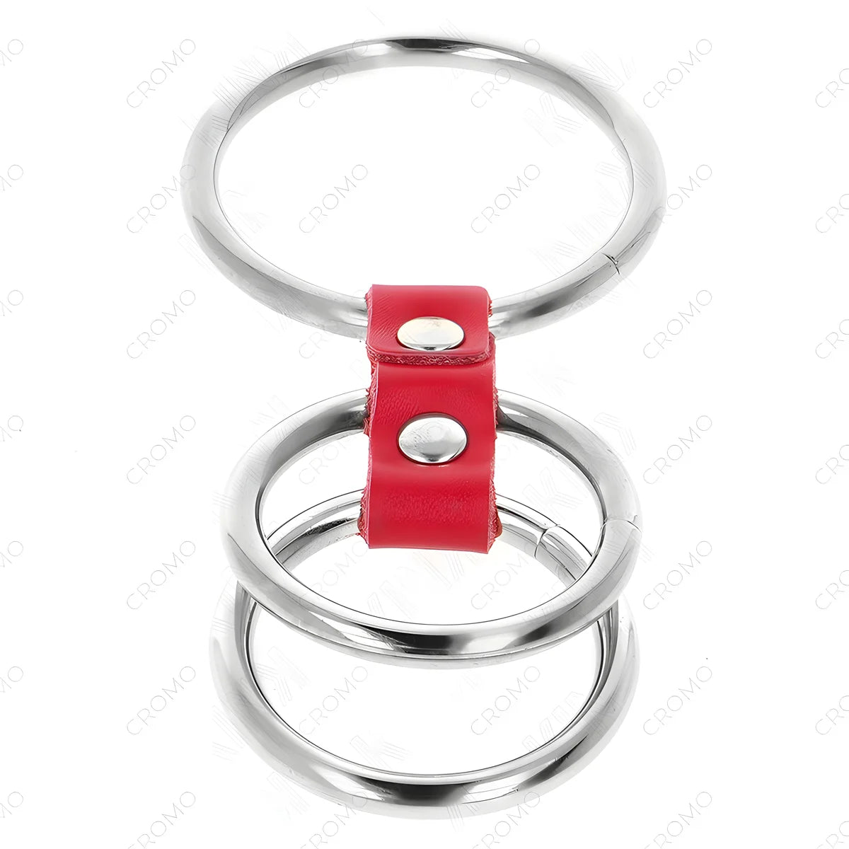 kink anneau penis triple metal 3 7 cm a 5 cm connecte avec du cuir rouge