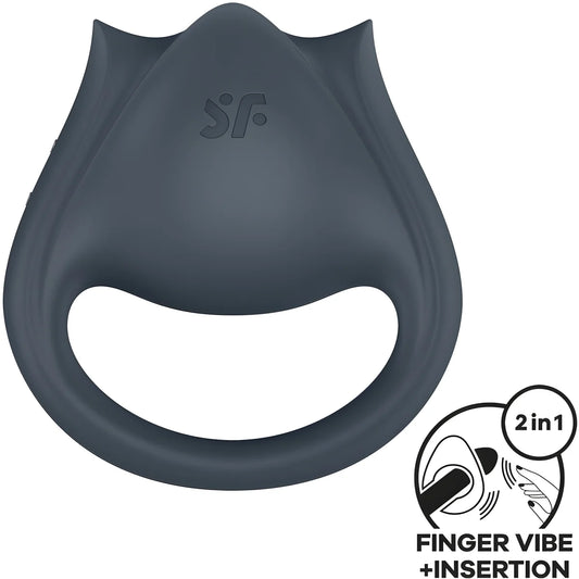 satisfyer perfect pair 2 multivibrateur 2 en 1 anneau penis et stimulateur de doigts gris