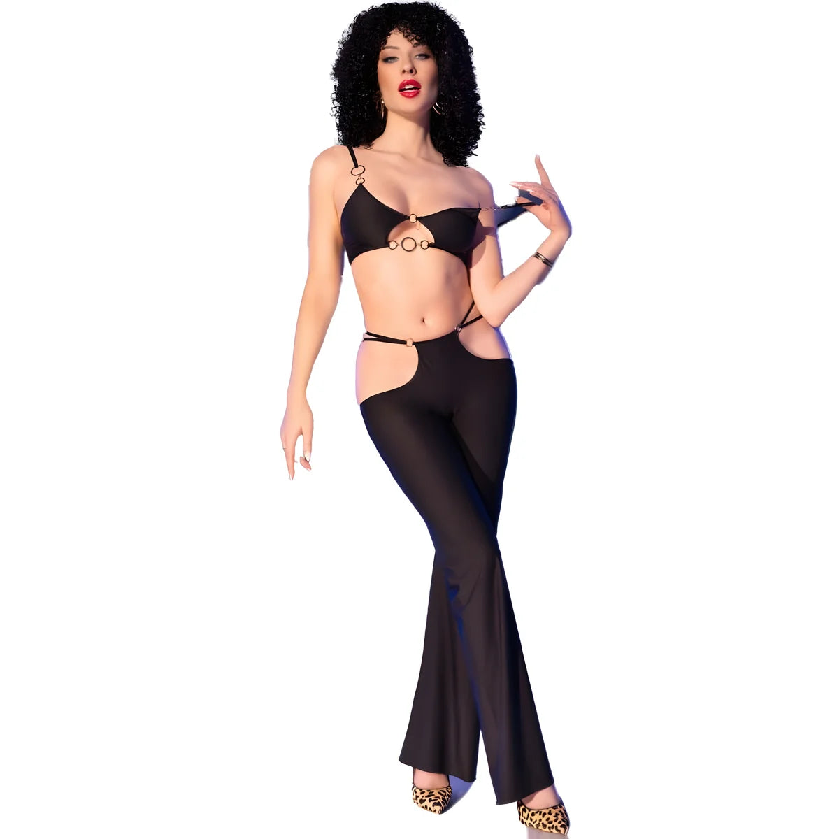 chilirose cr 4851 set top negro y leggins con complementos dorados