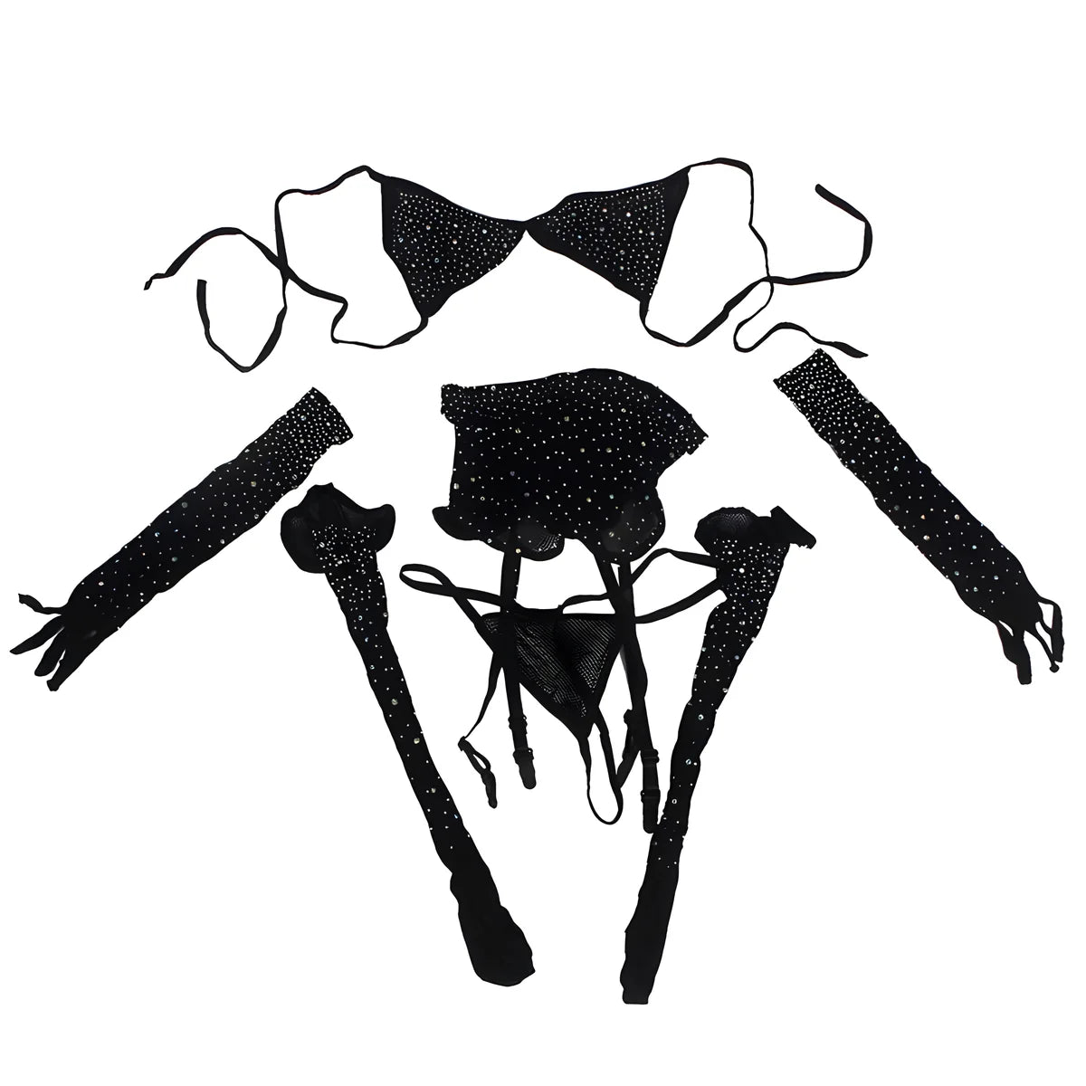 subblime 952174 bodystocking resille avec gants et diamants noir taille unique