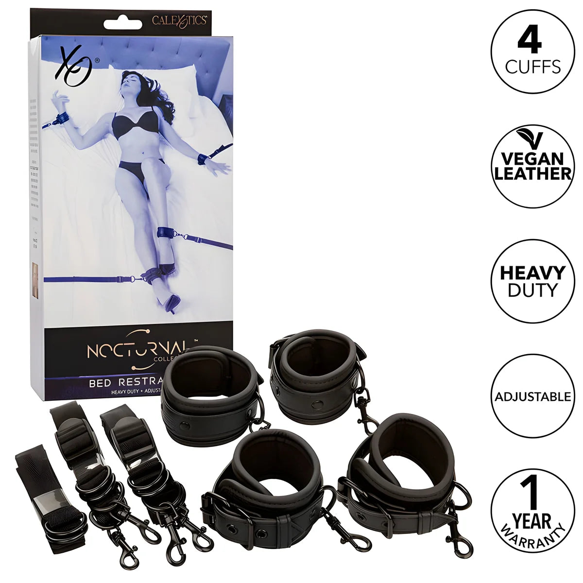 calexotics nocturnal ceinture de lit reglable en cuir noir