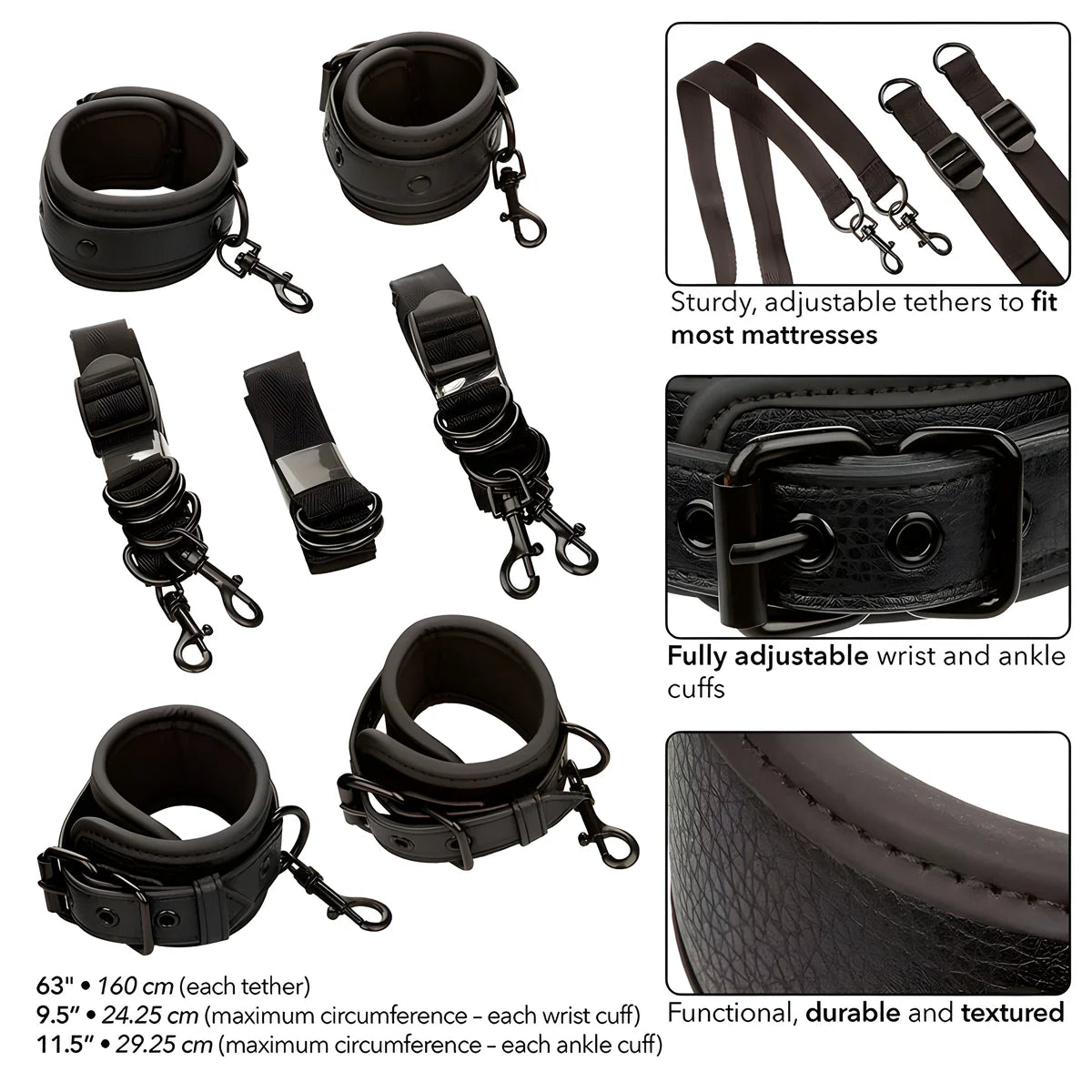 calexotics nocturnal ceinture de lit reglable en cuir noir