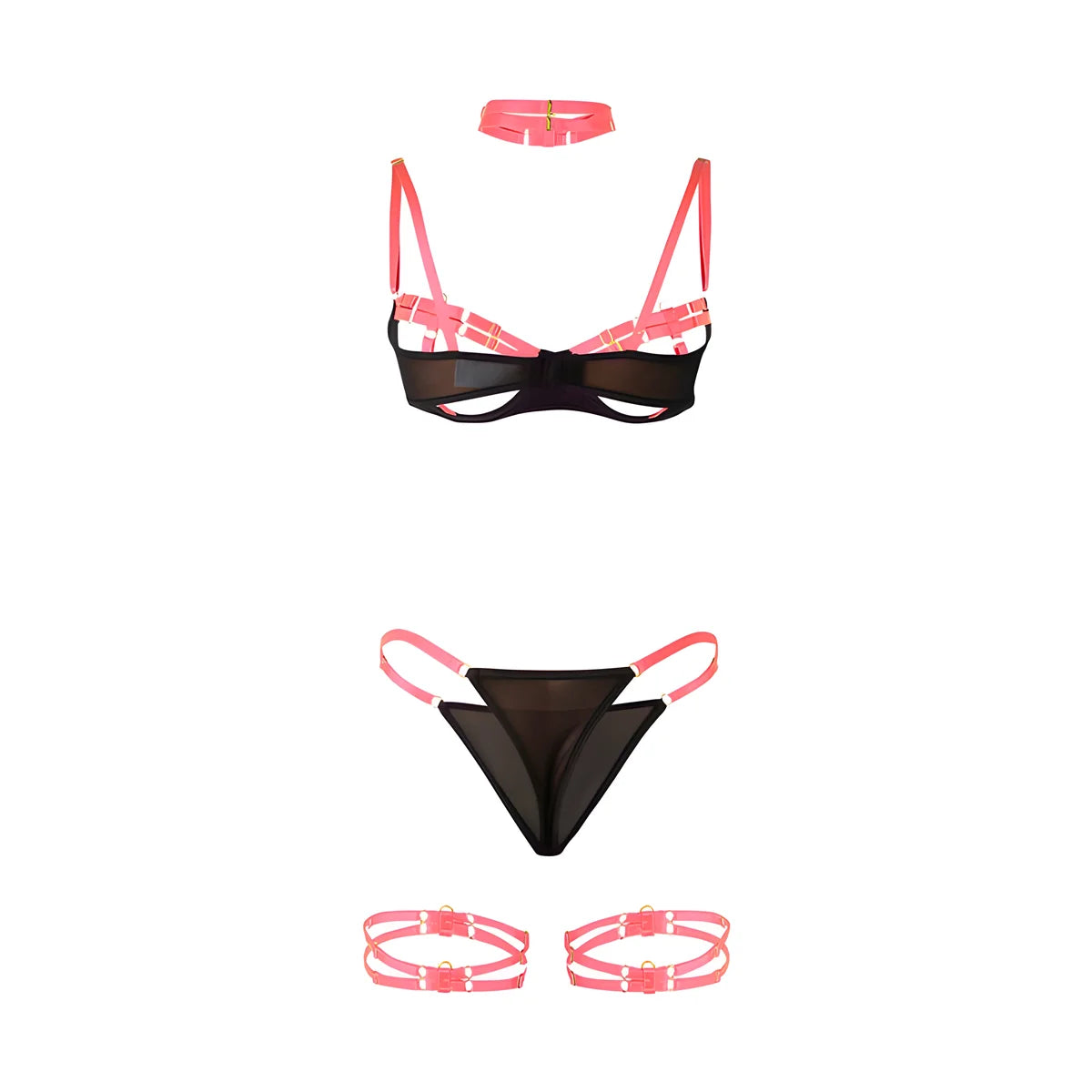 subblime 955298 ensemble soutien gorge avec collier et details de jambes rose fluorescent s m