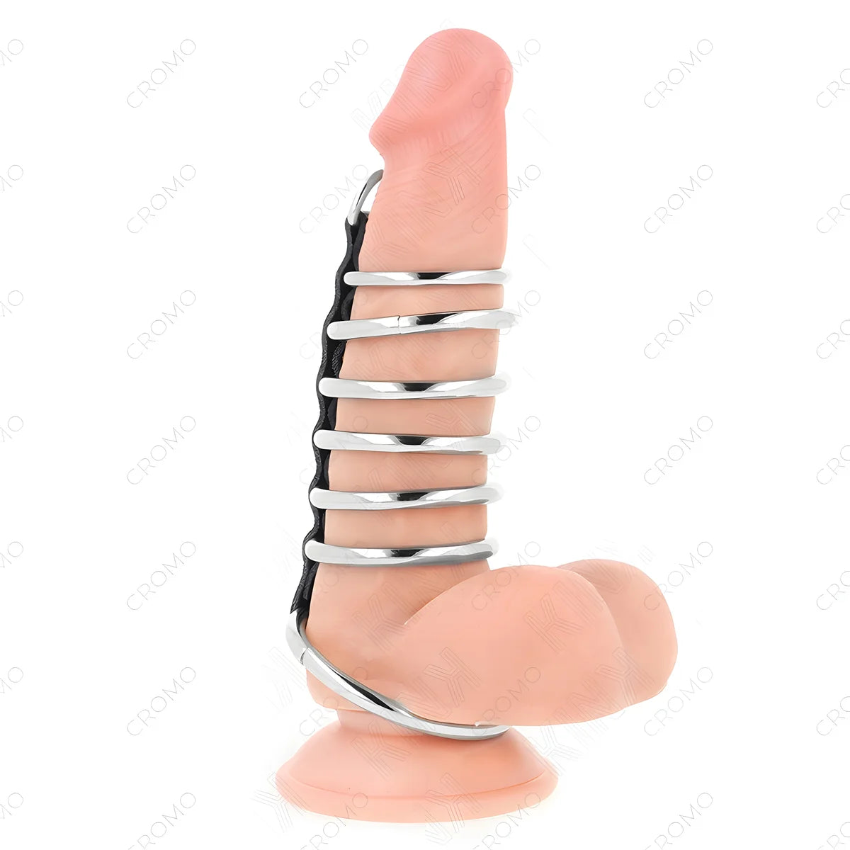 kink 7 anneaux penis en metal de 3 2 cm a 5 cm connectes par du cuir