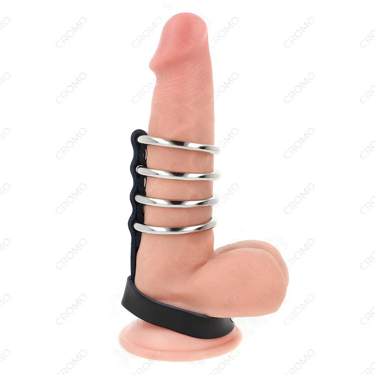 kink 4 anneaux penis en metal 3 8 cm connectes avec sangle en cuir 22 x 1 5 cm et fermeture a pression