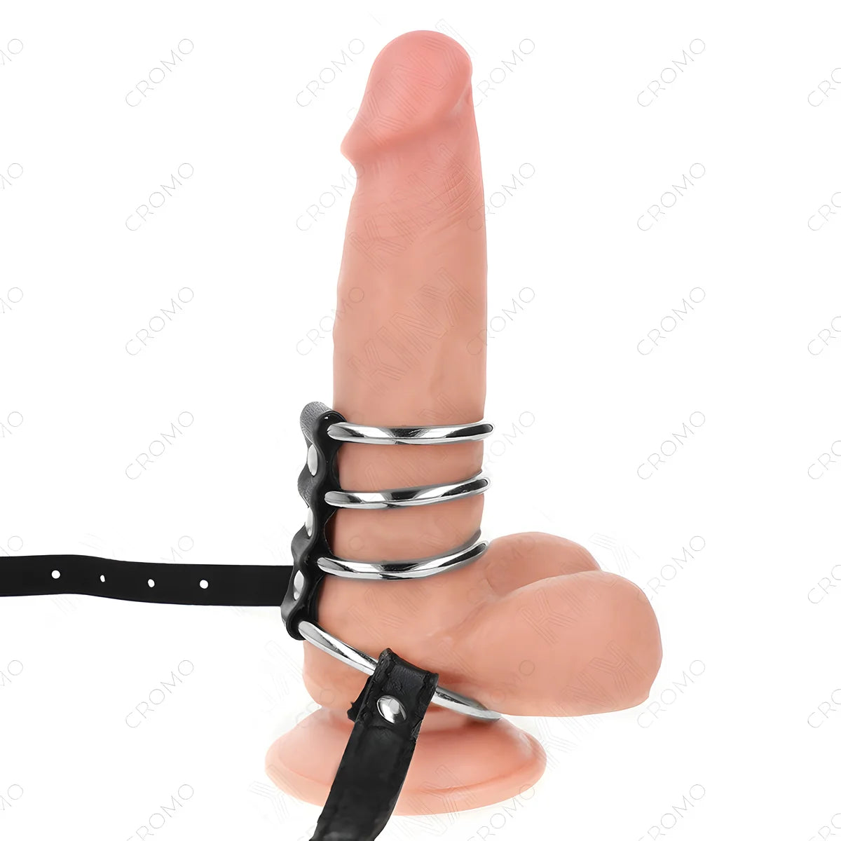 kink 5 anneaux penis 3 8 cm a 5 cm metal avec ceinture cuir 112 cm
