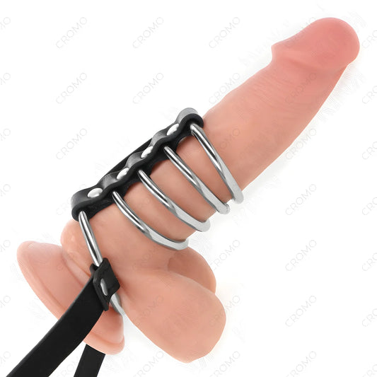 kink 5 anneaux penis 3 8 cm a 5 cm metal avec ceinture cuir 112 cm
