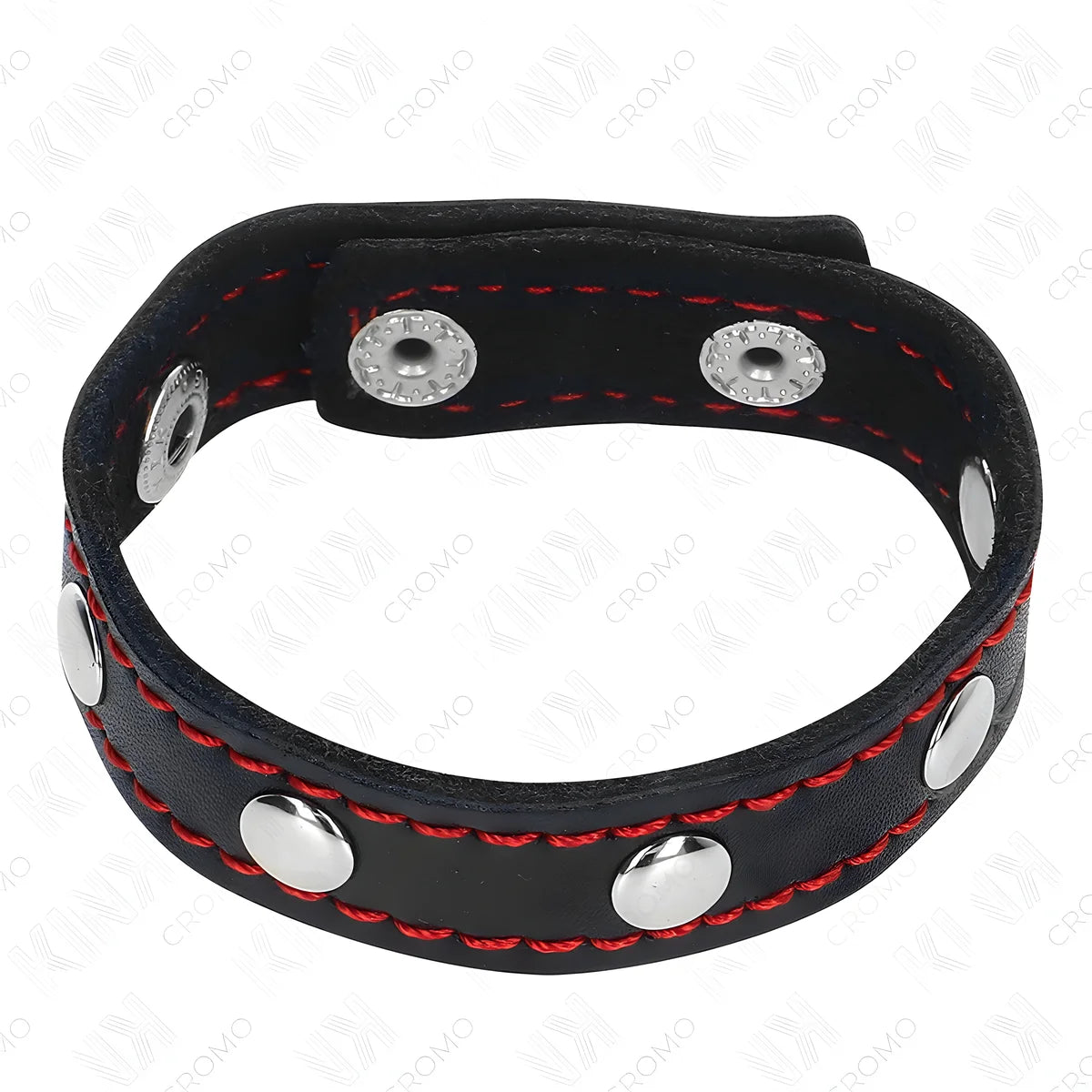 kink anneau penis en cuir avec fermeture a pression doublure rouge 21 x 1 5 cm