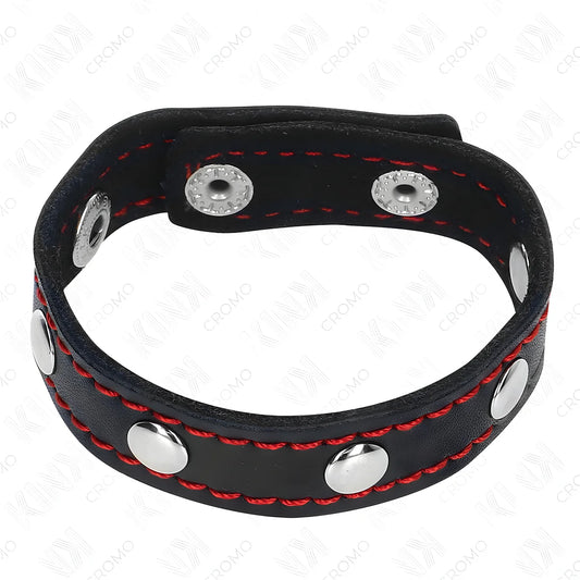 kink anneau penis en cuir avec fermeture a pression doublure rouge 21 x 1 5 cm