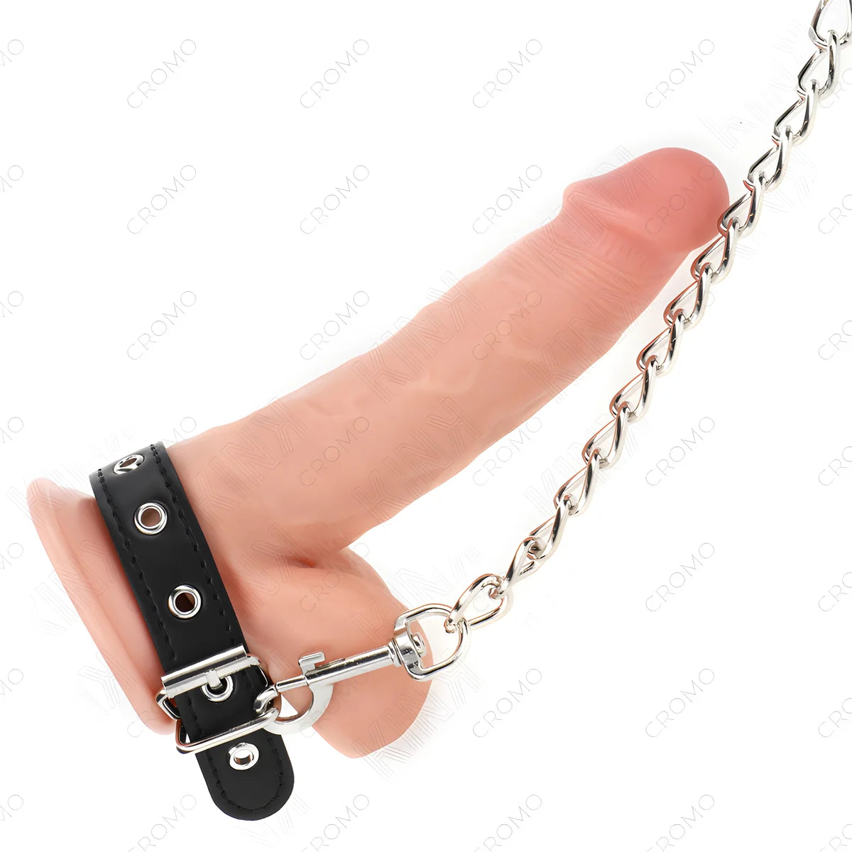 kink anneau penis en cuir avec sangle 21 5 x 2 cm et chaine en metal 60 cm
