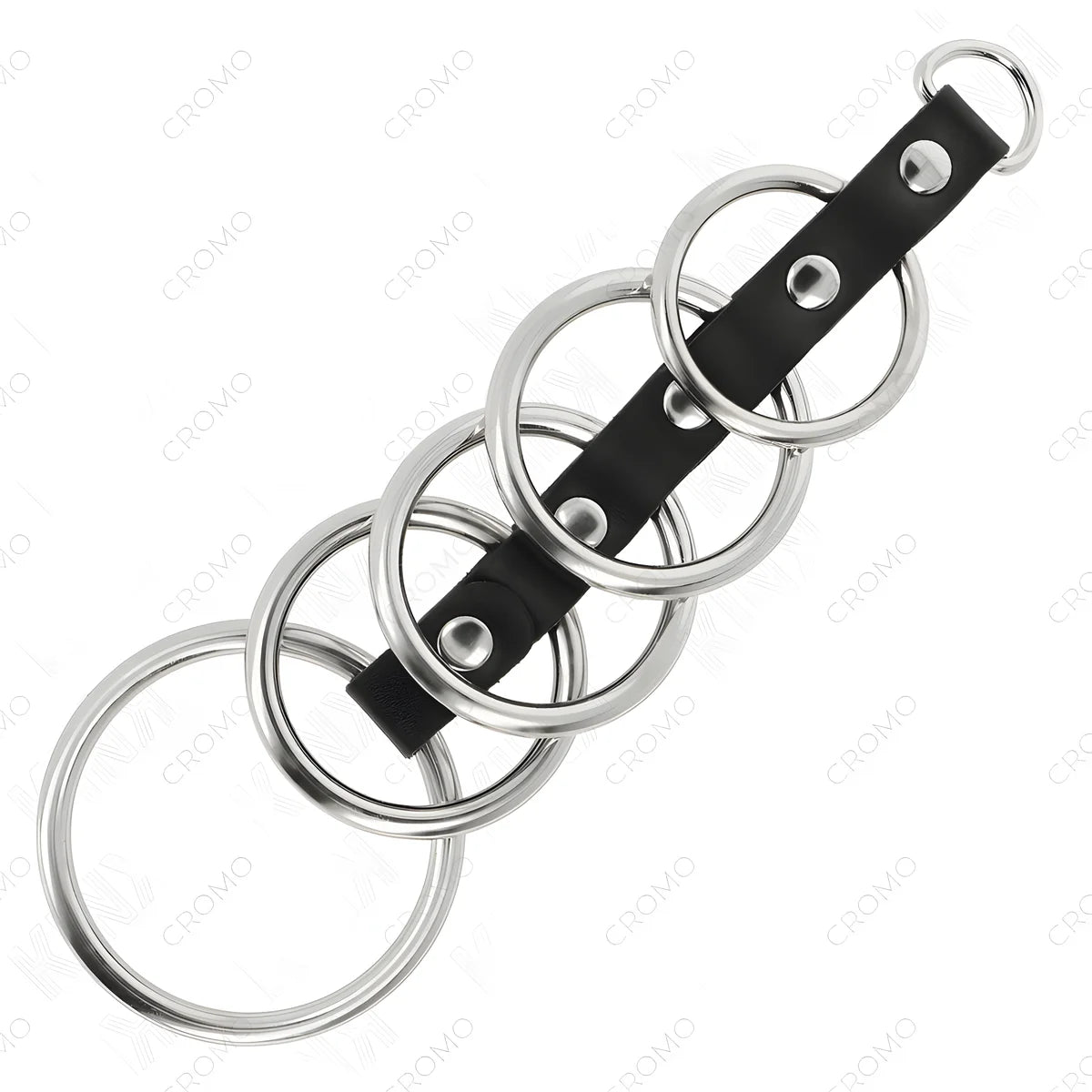 kink 5 anneaux penis en metal de 3 2 cm a 5 cm connectes par du cuir