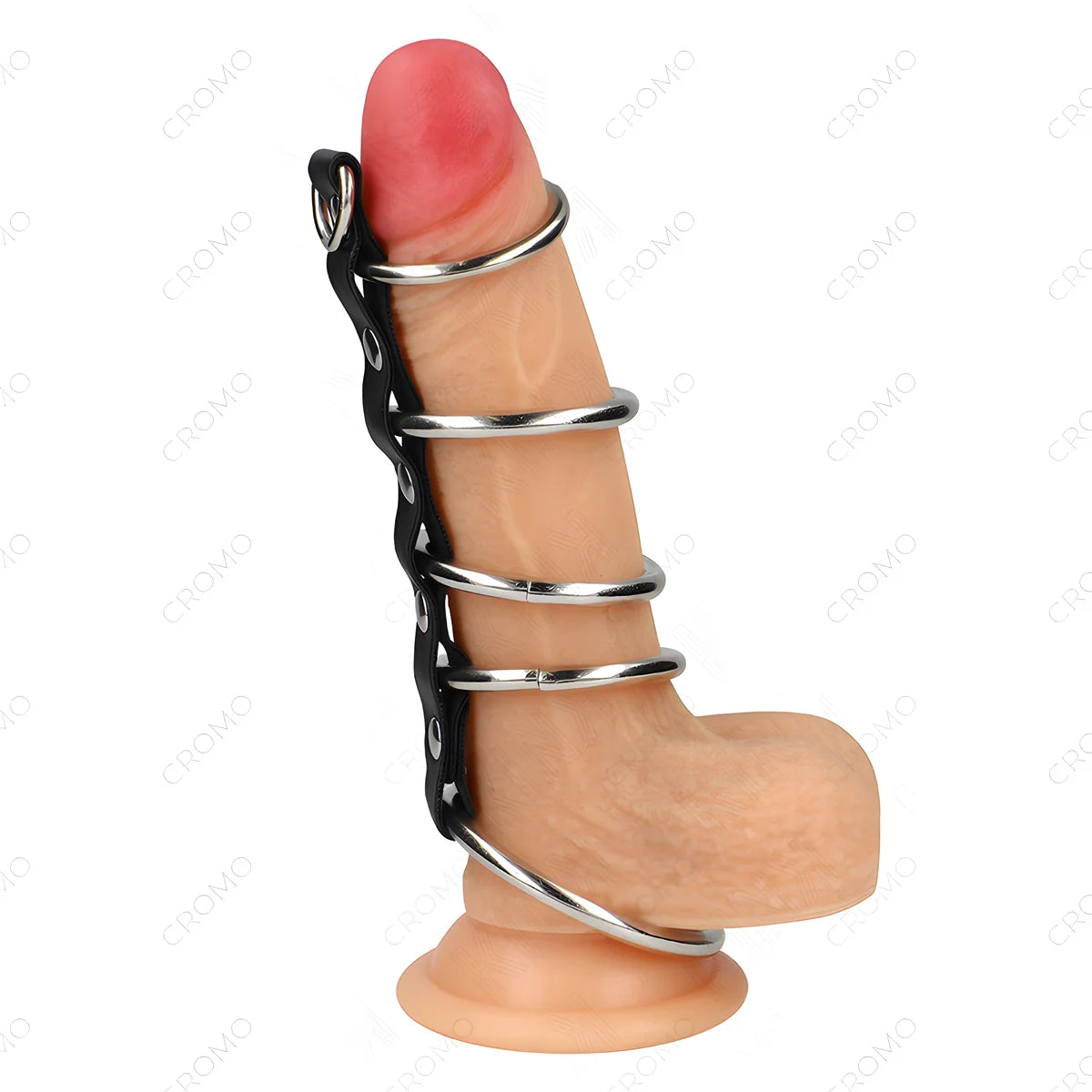 kink 5 anneaux penis en metal de 3 2 cm a 5 cm connectes par du cuir