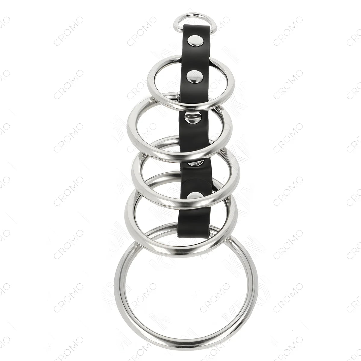 kink 5 anneaux penis en metal de 3 2 cm a 5 cm connectes par du cuir