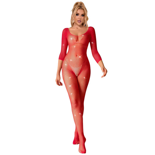 subblime 952419 bodystocking resille avec losanges manches longues rouge taille unique