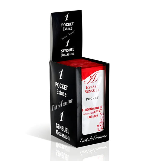 extase sensual huile de massage aux pheromones effet chaleur sucette 10 ml