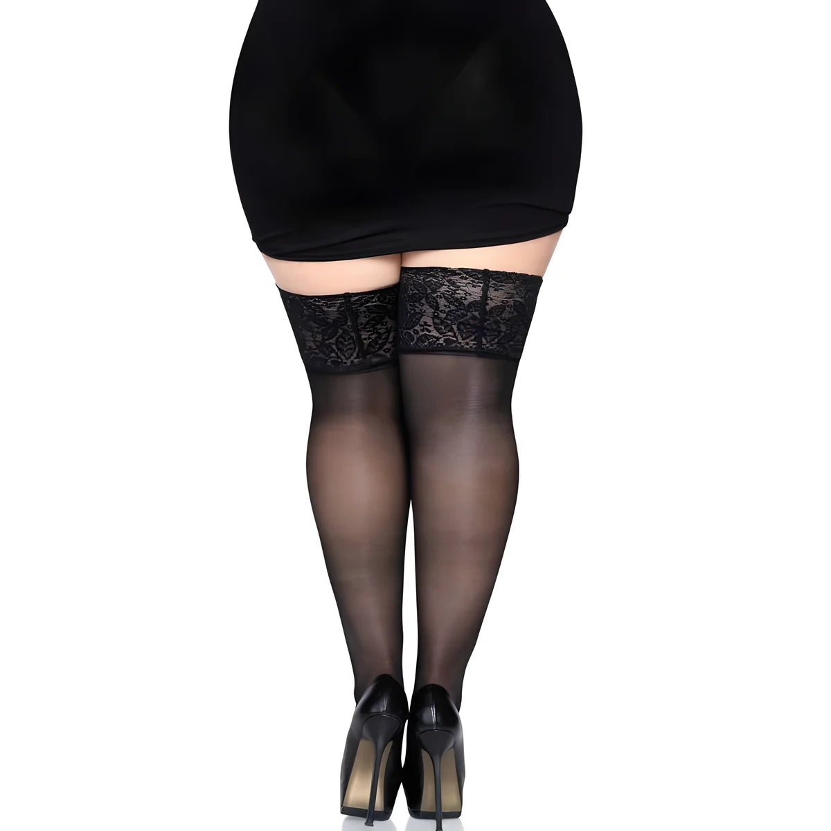 leg avenue bas noir avec dentelle large taille unique