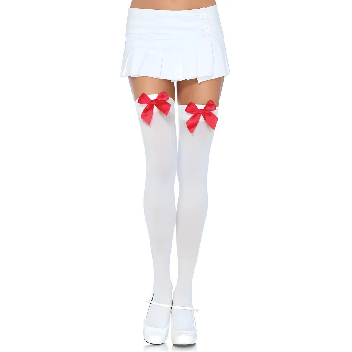 leg avenue cuisses hautes en nylon avec noeud blanc rouge