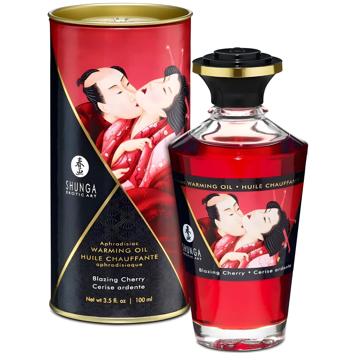shunga huile de massage effet chaleur saveur intense de cerise 100 ml