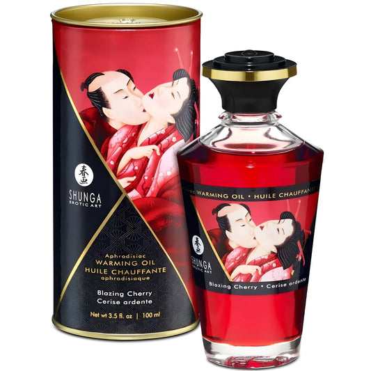 shunga huile de massage effet chaleur saveur intense de cerise 100 ml