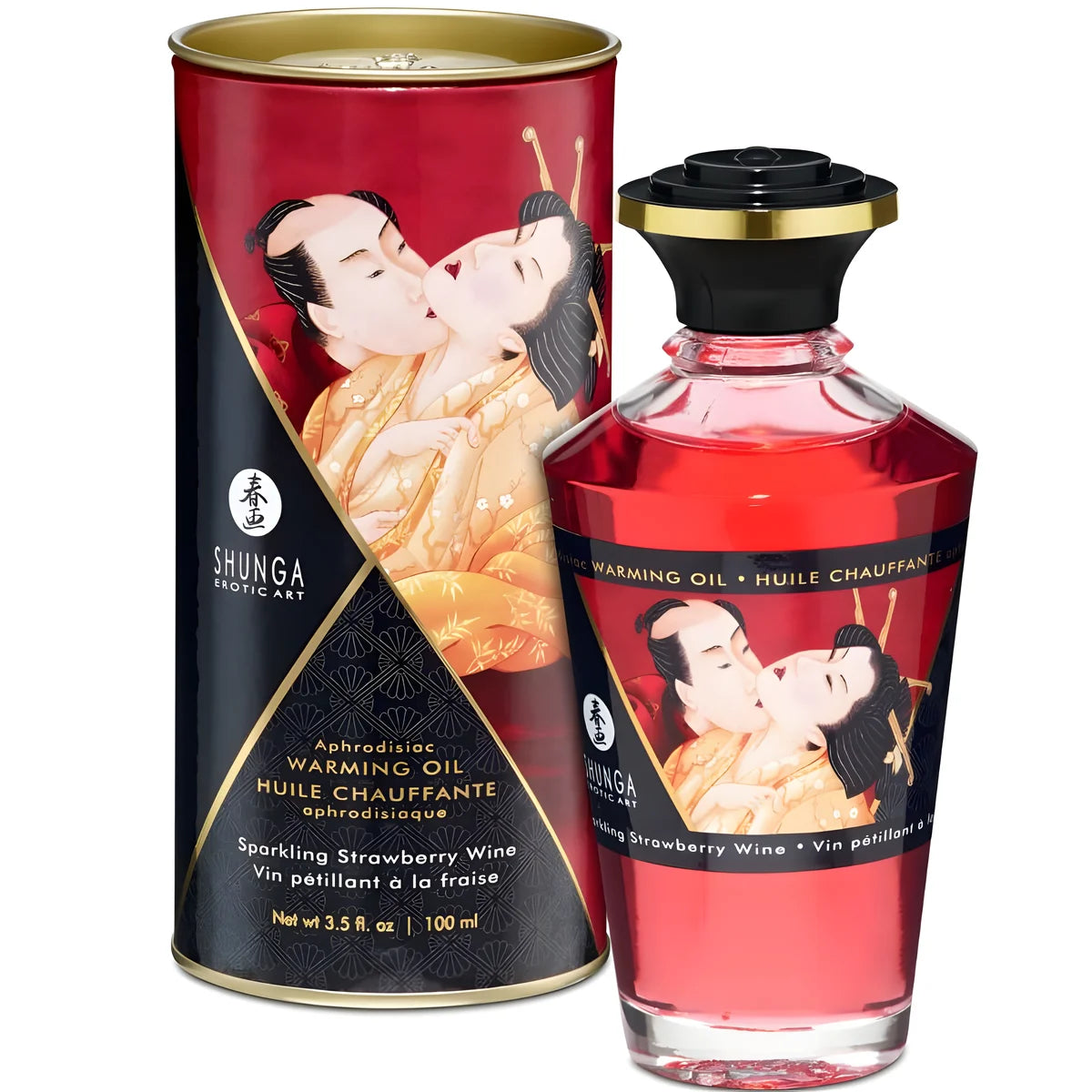 shunga huile de massage effet chaleur fraises et cava 100 ml