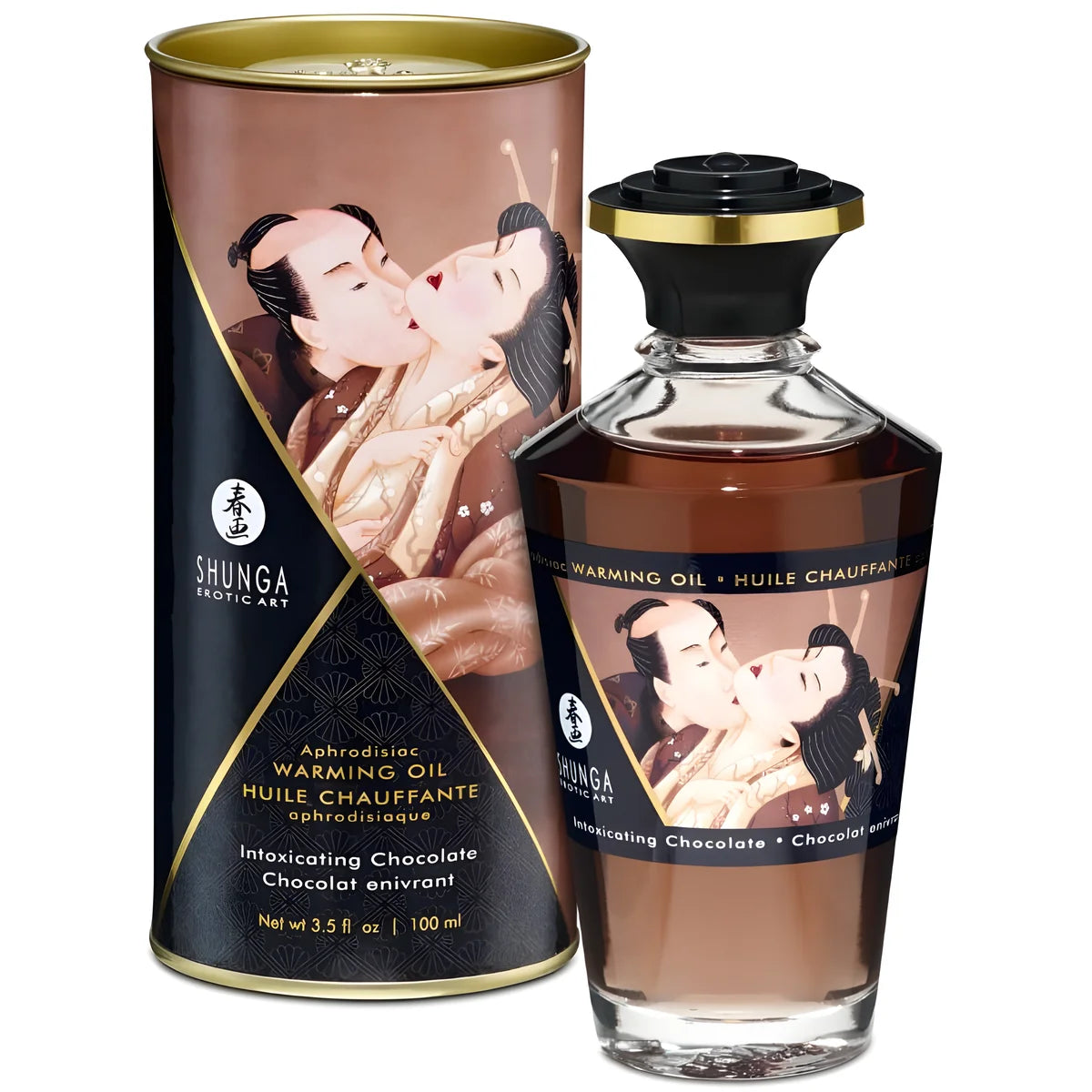 shunga huile de massage a effet chaleur saveur intense de chocolat 100 ml