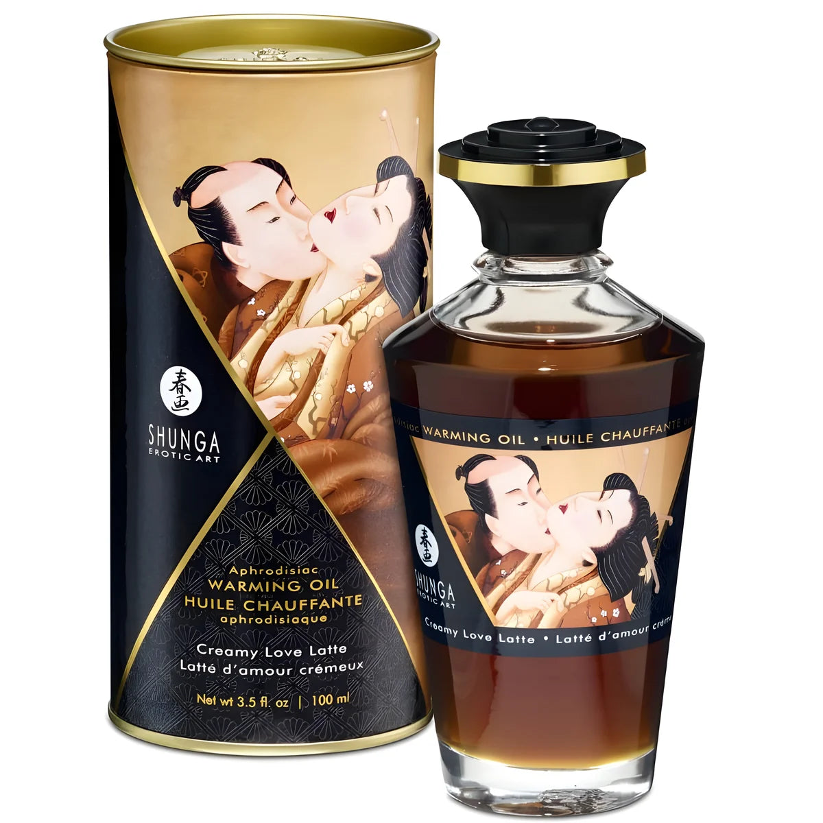 shunga huile de massage a effet chaleur saveur creamy love latte 100 ml